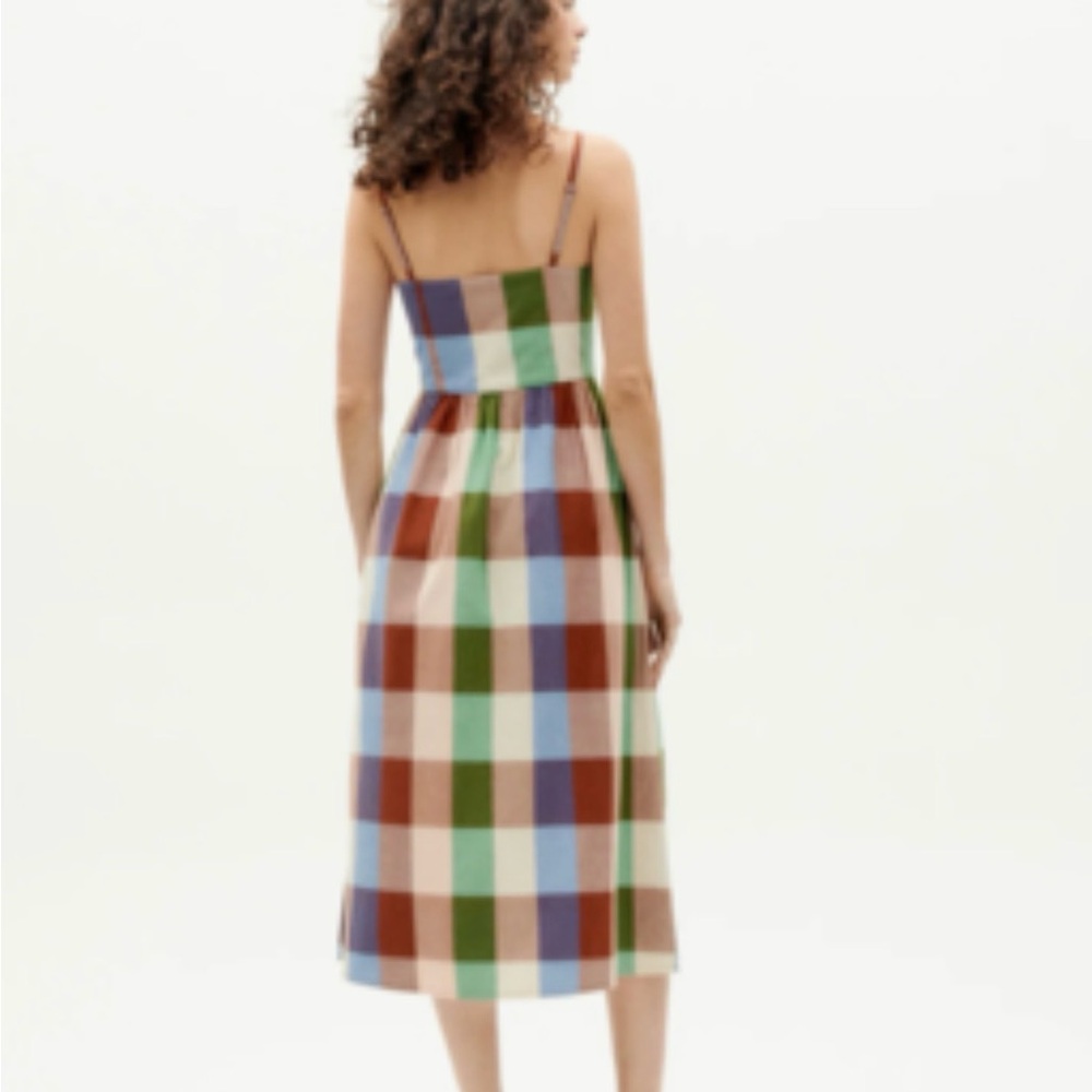Checked Midi Sundress with Spaghetti Straps in Multi-Color
